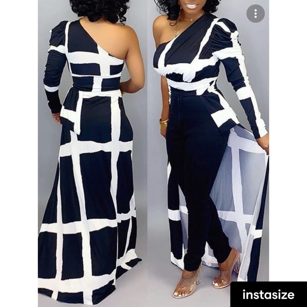 Brand New Black and white Asymmetrical one shoulder top